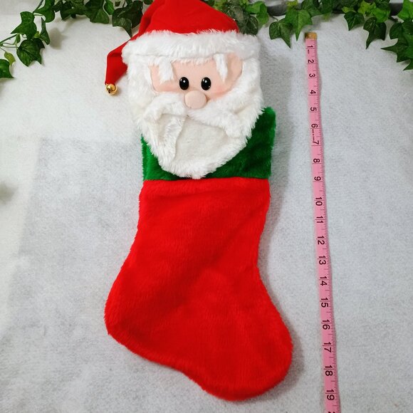 NWOT: Santa Stocking Red, Green & White Plush Christmas Jingle Bells sz see decr - Picture 4 of 4